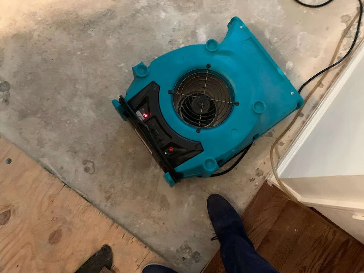 Air mover drying subfloor during Leak Detection & Repair in Pleasant Grove